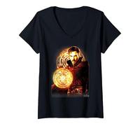 Damen Marvel Infinity War Dr. Strange Fire Symbol T-Shirt mit V-Ausschnitt, Schwarz, XXL
