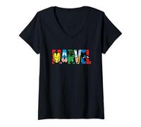 Damen Marvel Logo Classic Avengers & Spider-Man Retro Comic Art T-Shirt mit V-Ausschnitt