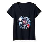 Damen Marvel Miles Morales Spider-Man Team Spidey Big Face Collage T-Shirt mit V-Ausschnitt