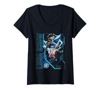 Damen Marvel Rivals Gamerverse Super Hero PVP Luna Snow T-Shirt mit V-Ausschnitt, Schwarz, L