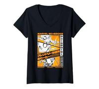 Damen Marvel SD Heroes Friendly Neighborhood Spider-Man Trio Chibi T-Shirt mit V-Ausschnitt