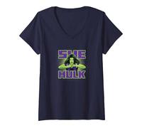 Damen Marvel She-Hulk: Attorney at Law Power Pose T-Shirt mit V-Ausschnitt, Marineblau, XL