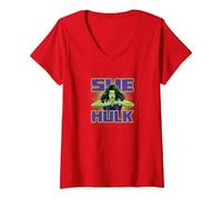 Damen Marvel She-Hulk: Attorney at Law Power Pose T-Shirt mit V-Ausschnitt, Rot, XXL