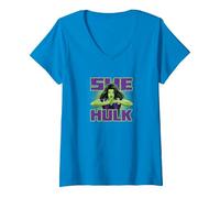 Damen Marvel She-Hulk: Attorney at Law Power Pose T-Shirt mit V-Ausschnitt, Saphir, S