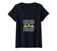 Damen Marvel She-Hulk: Attorney at Law Power Pose T-Shirt mit V-Ausschnitt, Schwarz, M