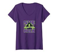Damen Marvel She-Hulk: Attorney at Law Power Pose T-Shirt mit V-Ausschnitt, Violett, L