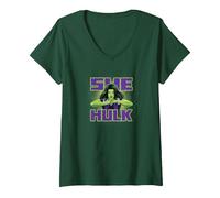 Damen Marvel She-Hulk: Attorney at Law Power Pose T-Shirt mit V-Ausschnitt, Waldgrün, L