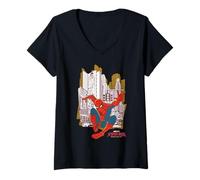 Damen Marvel Spider-Man: Day Animated Style Spidey Pose T-Shirt mit V-Ausschnitt
