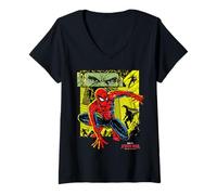 Damen Marvel Spider-Man: Day Comic Art Spidey Vs Villains T-Shirt mit V-Ausschnitt