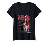 Damen Marvel Spider-Man Game Brick Portrait T-Shirt mit V-Ausschnitt