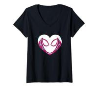 Damen Marvel Spider-Man Ghost Spider Spider-Gwen Heart Mask Logo T-Shirt mit V-Ausschnitt