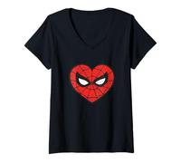 Damen Marvel Spider-Man Heart T-Shirt mit V-Ausschnitt