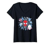 Damen Marvel Spider-Man Team Spidey Big Face Collage T-Shirt mit V-Ausschnitt
