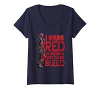 Damen Marvel Studios Deadpool & Wolverine I Wear Red Quote T-Shirt mit V-Ausschnitt, Marineblau, S