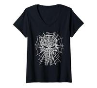 Damen Marvel Studios Spider-Man: BND Movie 2026 Punisher Skull Web T-Shirt mit V-Ausschnitt