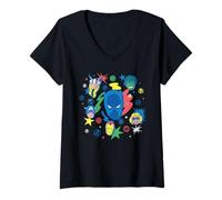 Damen Marvel Super Heroes Avengers Black Panther Big Face Retro T-Shirt mit V-Ausschnitt