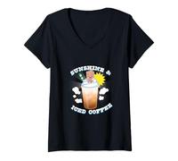 Damen Marvel Super Heroes Baby Groot Sunshine & Iced Coffee Cup T-Shirt mit V-Ausschnitt