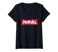 Damen Marvel Super Heroes Graffiti Tag Style Marvel Logo Official T-Shirt mit V-Ausschnitt