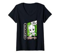 Damen Marvel Super Heroes Groot SD Heroes Chibi Japan Kawaii Manga T-Shirt mit V-Ausschnitt