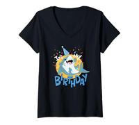 Damen Marvel Super Heroes Jeff the Land Shark It's My Birthday T-Shirt mit V-Ausschnitt