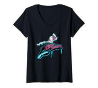 Damen Marvel Super Heroes Spider-Gwen Earth-65 Graffiti Tag Style T-Shirt mit V-Ausschnitt