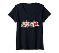Damen Marvel Super Heroes Spider-Man Logo Torn Paper Collage T-Shirt mit V-Ausschnitt