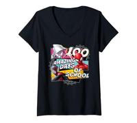 Damen Marvel Super Heroes Team Spidey 100 Days of School 100th Day T-Shirt mit V-Ausschnitt