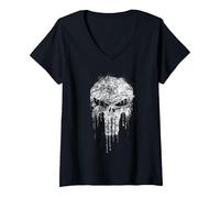 Damen Marvel The Punisher White T-Shirt mit V-Ausschnitt, Schwarz, S