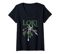 Damen Marvel Universe Loki Scepter T-Shirt mit V-Ausschnitt