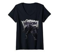 Damen Marvel Venom: The Last Dance Monochrome Symbiote Scratches T-Shirt mit V-Ausschnitt