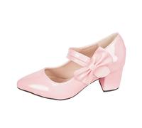 Damen Mary Jane High Heels Pumps mit Blockabsatz Rockabilly Lack Schuhe Vintage Dress Wedding Party Office Daily Shoes Elegant Trachtenschuhe mit seitliche Schleife Absatzschuhe