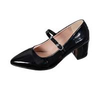Damen Mary Jane High Heels Pumps mit Blockabsatz und Klettverschluss Rockabilly Lack Schuhe Festliche Absatzschuhe Hochzeitsschuhe High Heels für Oktoberfest