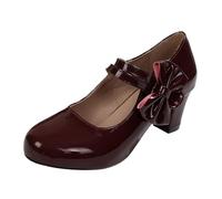 Damen Mary Jane Riemchen Pumps High Heels Blockabsatz Rockabilly Chunky Heels Pumps mit Schleife rutschfeste Slip On Loafer Retro Elegante Tanzschuhe
