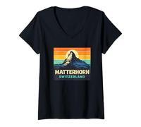 Damen Matterhorn Schweiz Alpenberg Zermatt Matterhorn T-Shirt mit V-Ausschnitt