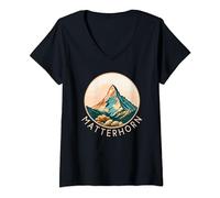 Damen Matterhorn Schweiz Wandern Retro Berg Zermatt Matterhorn T-Shirt mit V-Ausschnitt