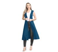 Damen Maxi-Cardigan, ärmellos, offener Kragen, Boyfriend-Länge, blaugrün, M-L