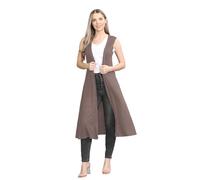 Damen Maxi-Cardigan, ärmellos, offener Kragen, Boyfriend-Länge, mokka, M-L