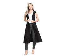 Damen Maxi-Cardigan, ärmellos, offener Kragen, Boyfriend-Länge, Schwarz , S-M