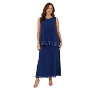 Damen Maxi-Kleid aus feinem Georgette mit Pailletten Ausgeh-Kleid ärmellos 975925 Dunkelblau 36