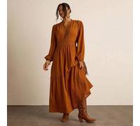 Damen Maxi-Kleid in Große Größen mit V-Ausschnitt, Langarm und strukturiertem Stoff, Lässig