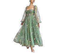 Damen Maxi Kleider Abendkleid Freizeit Langes Kleid Spitze Rückenfrei Langarm Brautjungfer Kleid Festlich Cocktail Herbstkleider,Green,US 6(EU 36)