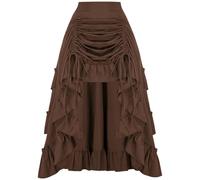 Damen-Maxi-Röcke mit Rüschen, mehrlagig, Steampunk, Gothic, viktorianisch, Vintage, elastische Taille, Mittelalter, Renaissance, Retro, Pirat, Maxiröcke, braun, 34