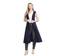 Damen Maxi-Strickjacke, ärmellos, offener Kragen, lang Gr. M-L , navy