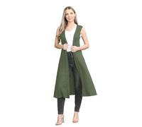Damen Maxi-Strickjacke, ärmellos, offener Kragen, lange Länge, khaki, M-L