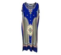 Damen-Maxikleid aus Baumwolle, Kaftan, lang, Dashiki, afrikanischer Druck, Sommer, Strand, Einheitsgröße, königsblau, Einheitsgröße