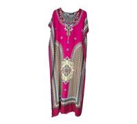 Damen-Maxikleid aus Baumwolle, Kaftan, lang, Dashiki, afrikanischer Druck, Sommer, Strand, Einheitsgröße, hot pink, Einheitsgröße