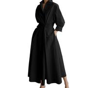 Damen-Maxikleid aus Baumwolle, Sommer, mit Taschen, ärmellos, V-Ausschnitt, Knopf, Retro, Pendler, Swing, hohe Taille, plissiertes Revers, A-Linie, Kleid für Büro, Strand, Schwarz , M