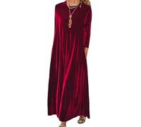 Damen-Maxikleid aus Samt, Damen-Rundhalsausschnitt, lockeres langes Kleid aus Samt, lässiges Velours-Swing-Maxikleid