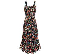 Damen Maxikleid Blumenkleid Boho Kleid Freizeitkleid Swing Trägerkleid Abendkleid XL Rote Blaue Rosen