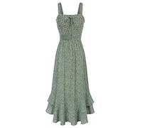 Damen Maxikleid Blumenkleid Freizeitkleid Swing Trägerkleid Sommerkleid Hochzeit XL Grün-Weiße Blume